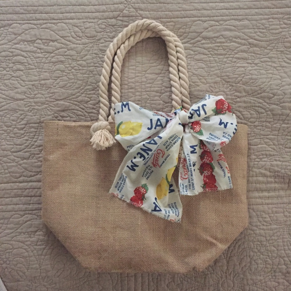 Cottagecore Straw Purse with Fruity Bow